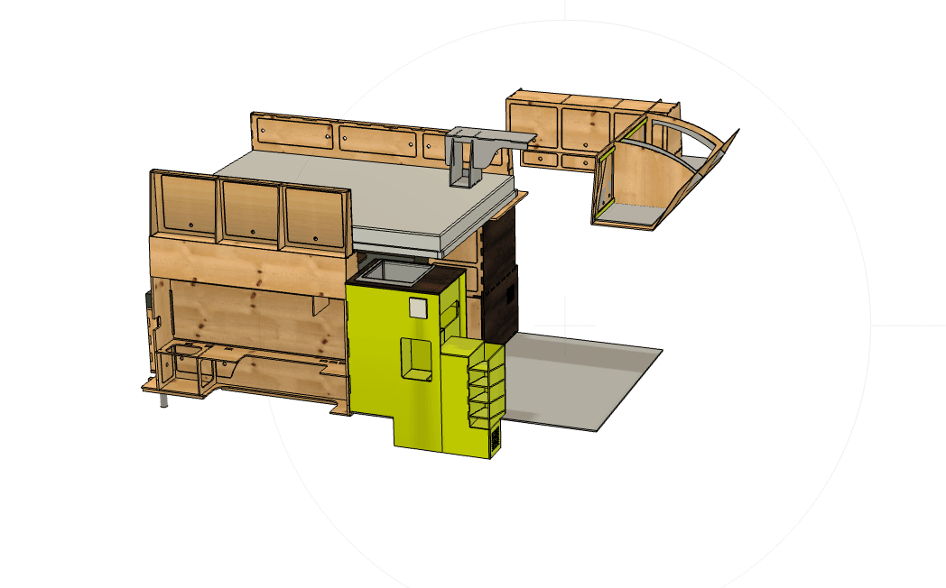 CAD-Zeichnung des Blue Campingbus von vorne. Planungszeichnung des Mercedes Sprinter Campingbus.